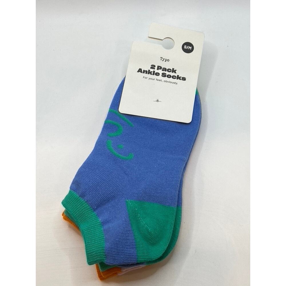 TYPO Women's 2pc Multicolor Vibe Faces Ankle Socks SZ S/M
